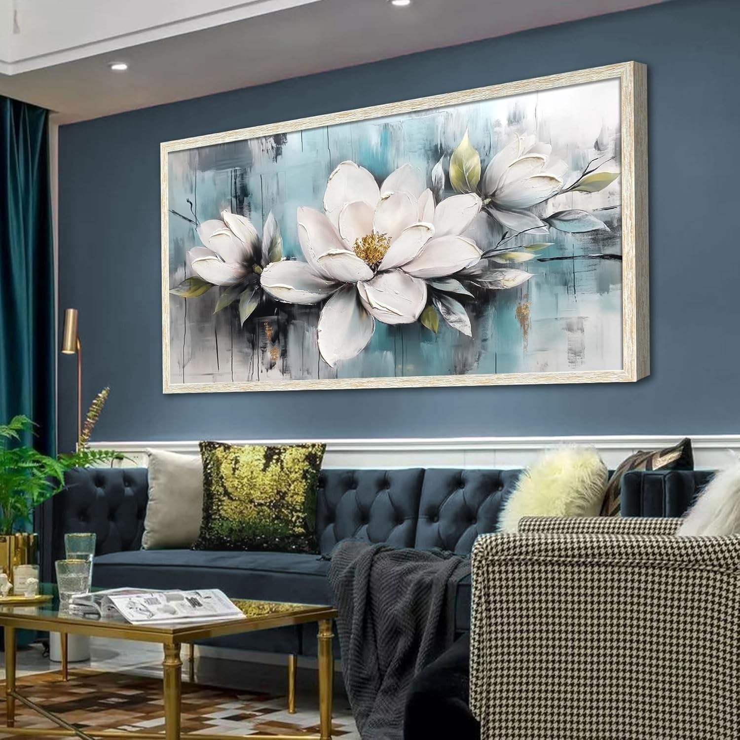Framed Magnolia Wall Art 40x20 MoonstoneTeal Textured-1