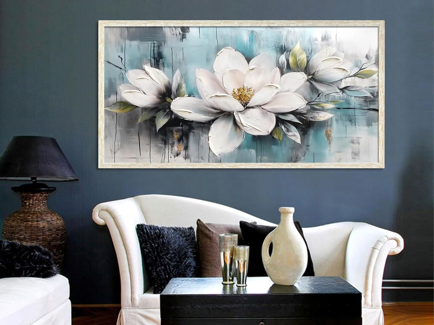 Framed Magnolia Wall Art 40x20 MoonstoneTeal Textured-3