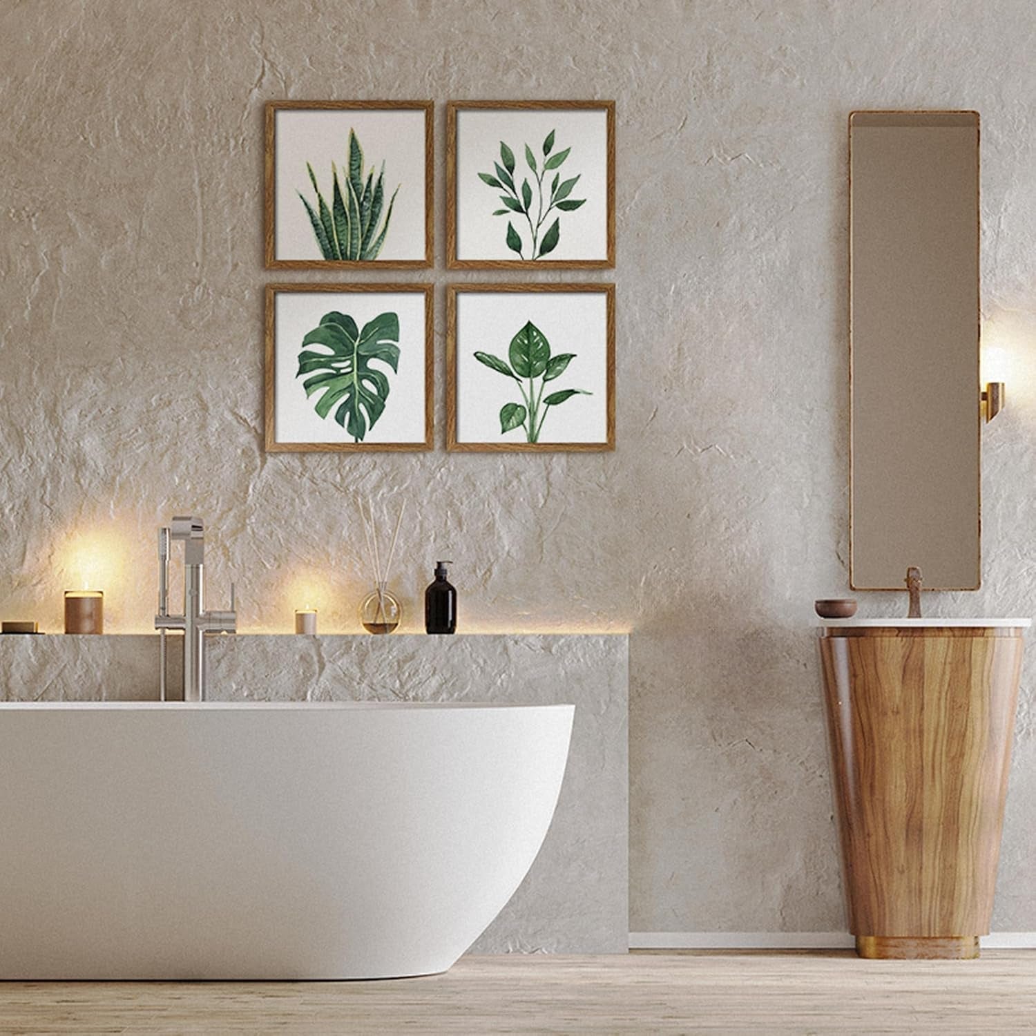 Botanical Framed Wall Art Set of 4 10x10 Walnut Frames-1