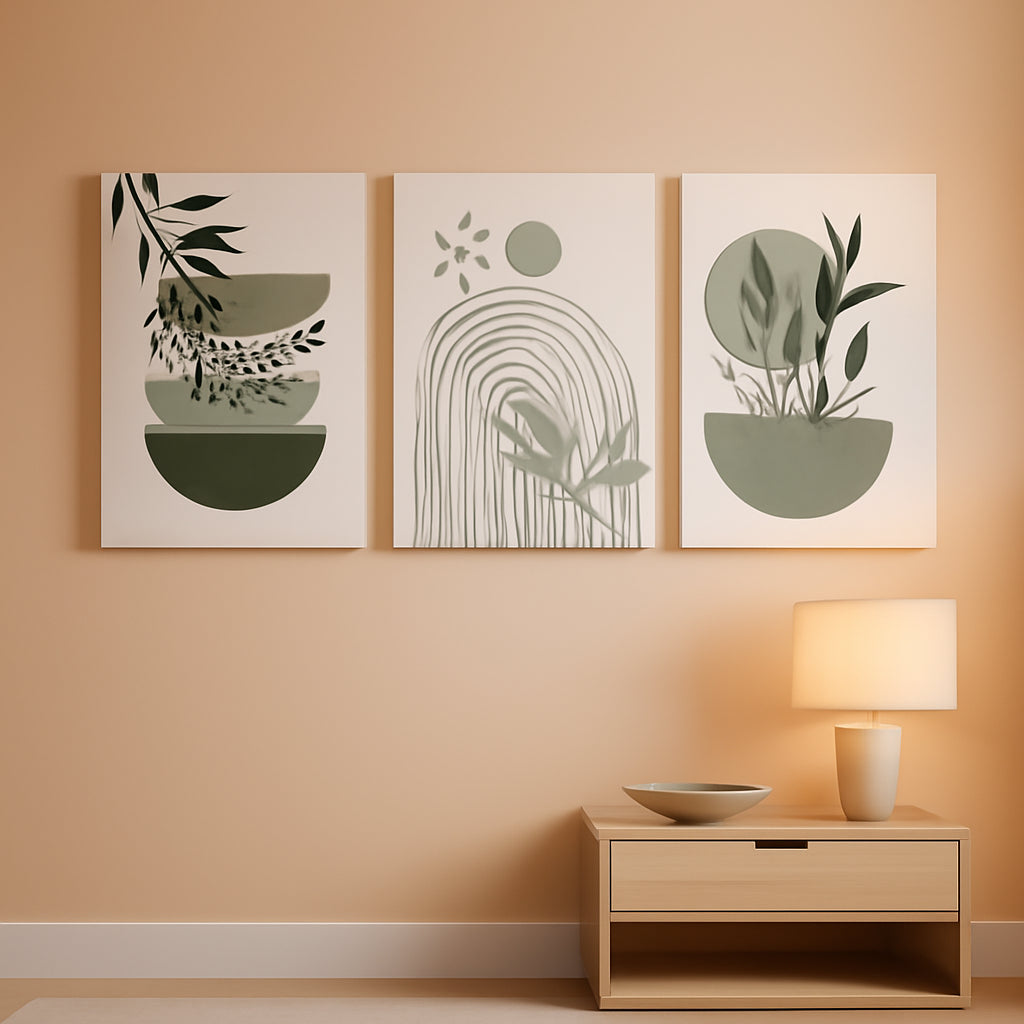 Sage Green Boho Framed Wall Art Set of 3, 12x16 Inch-0