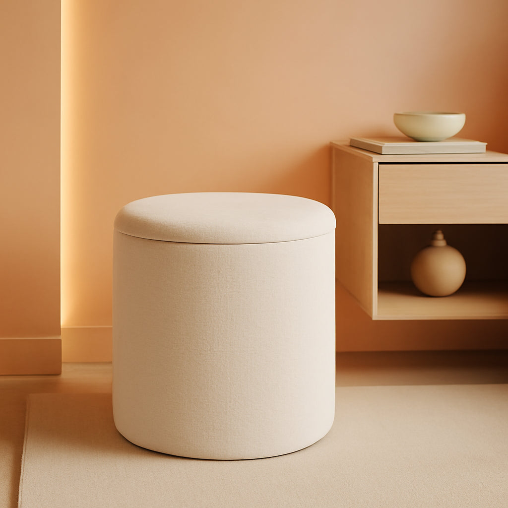 White Storage Ottoman Pouf With Hidden Compartment-0
