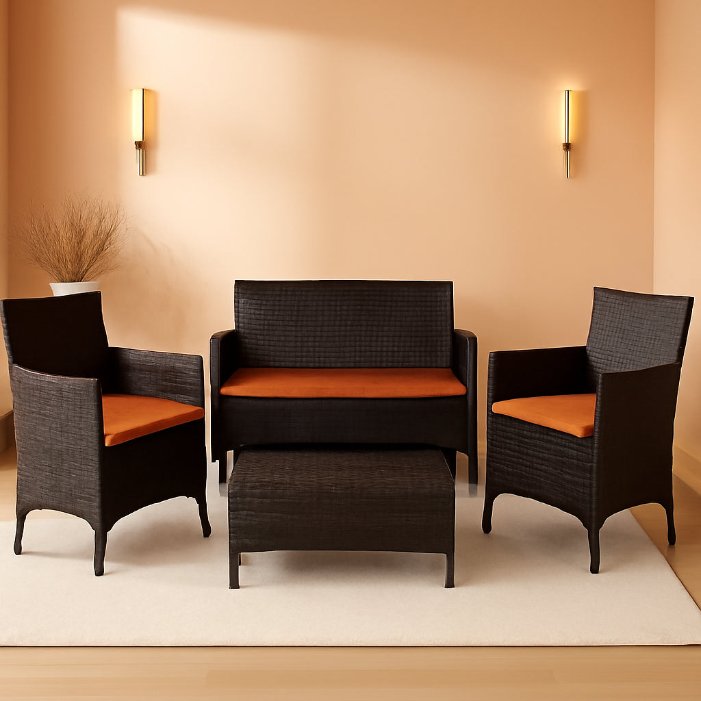 Rattan Patio Set With Cushioned Chairs And Glass Table-0