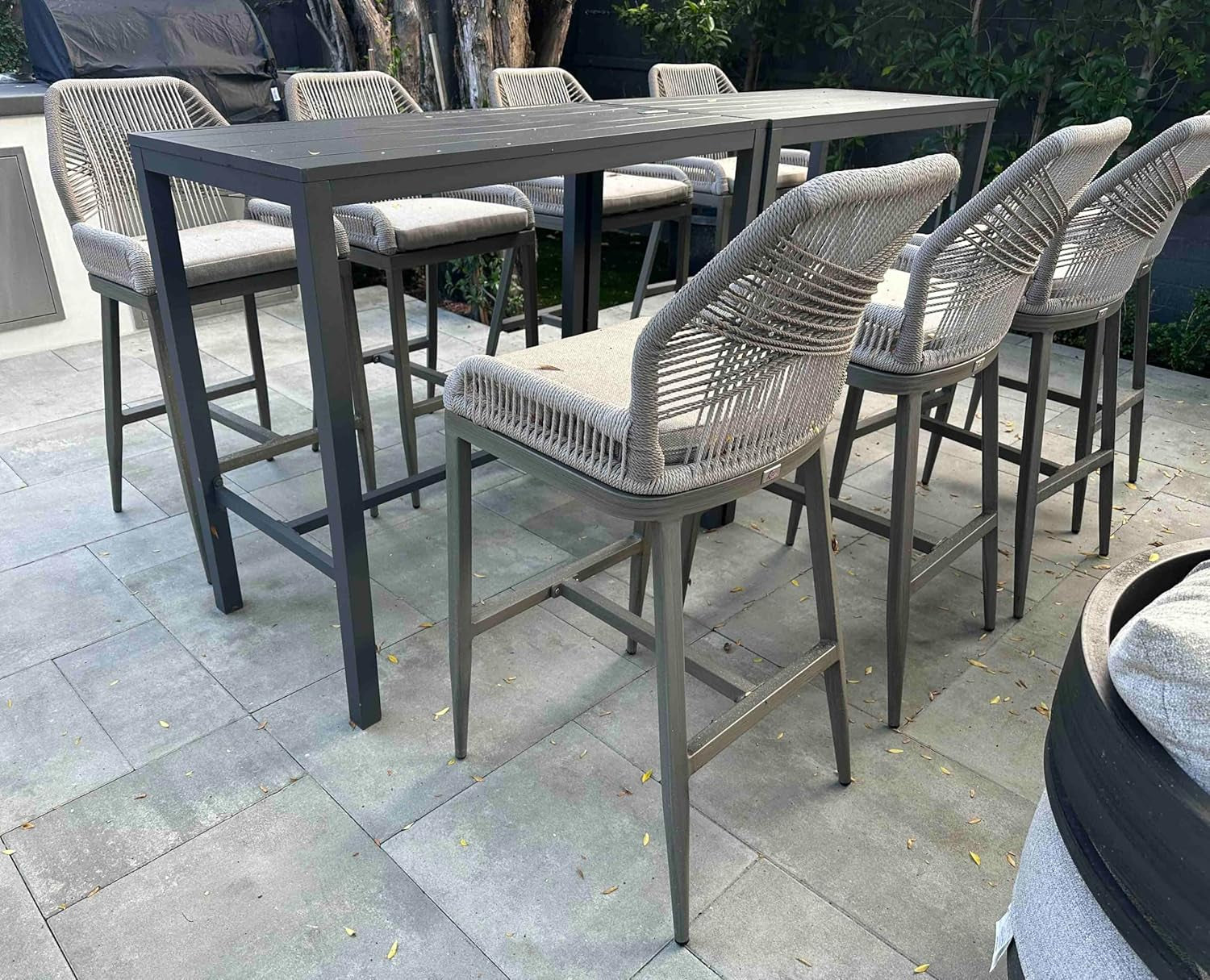 Counter Height Bar Stools Set of 4 Woven Aluminum Modern Barstools with Back and Arms for Patio Balcony Pool Accent Outdoor Kitchen Counter Stool Chairs-3