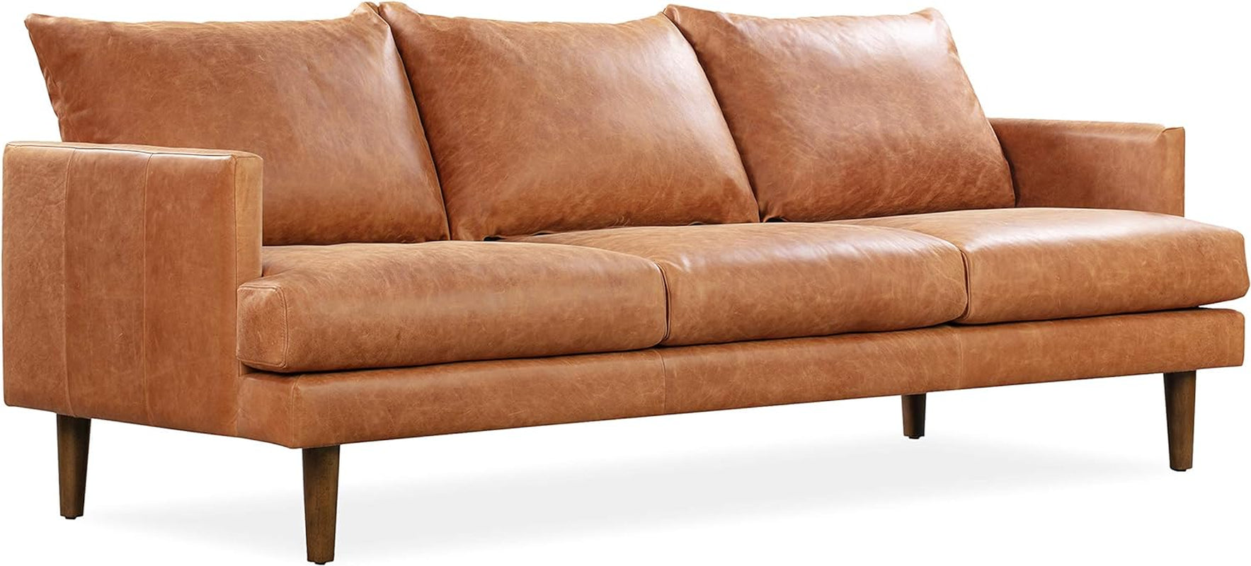 Girona Leather Couch – 88-Inch Leather Sofa with Tufted Back - Full Grain Leather Couch with Feather-Down Topper on Seating Surfaces – Pure-Aniline Italian Leather – Cognac Tan-0