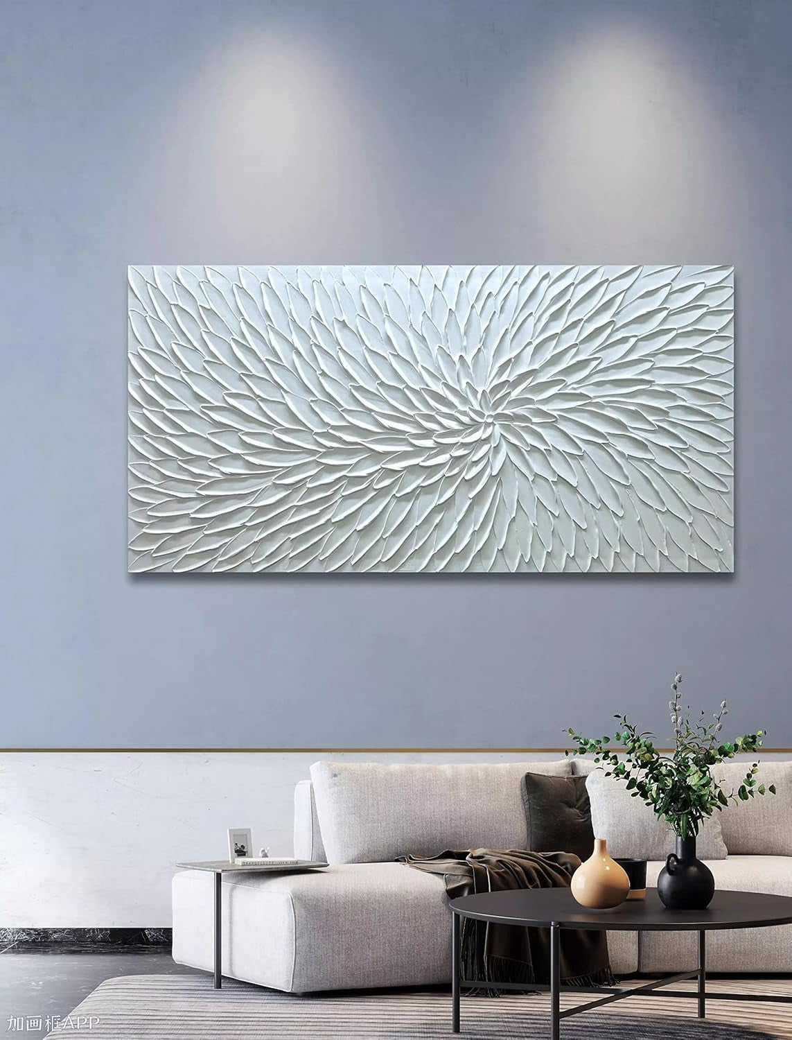 Intricately Textured White FloralImpression Canvas Wall Art-4