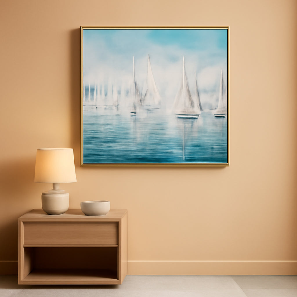 Sailing Ship Canvas Wall Art Textured Midnight Blue Hue-0