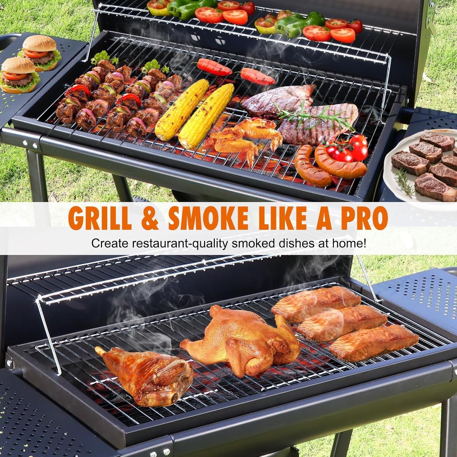 Charcoal Barrel Grill Featuring Extra Wide Side Tables