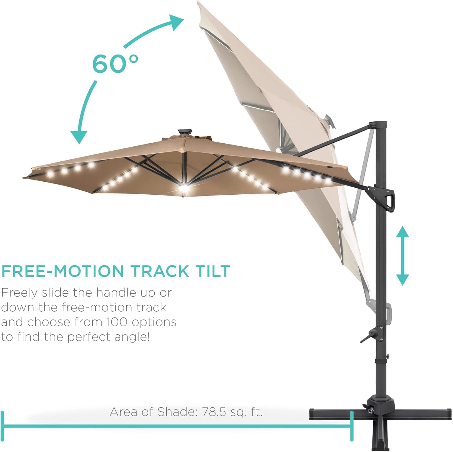 10 Foot Solar LED Cantilever Patio Umbrella With Lights Cross Base For Outdoor Use-4