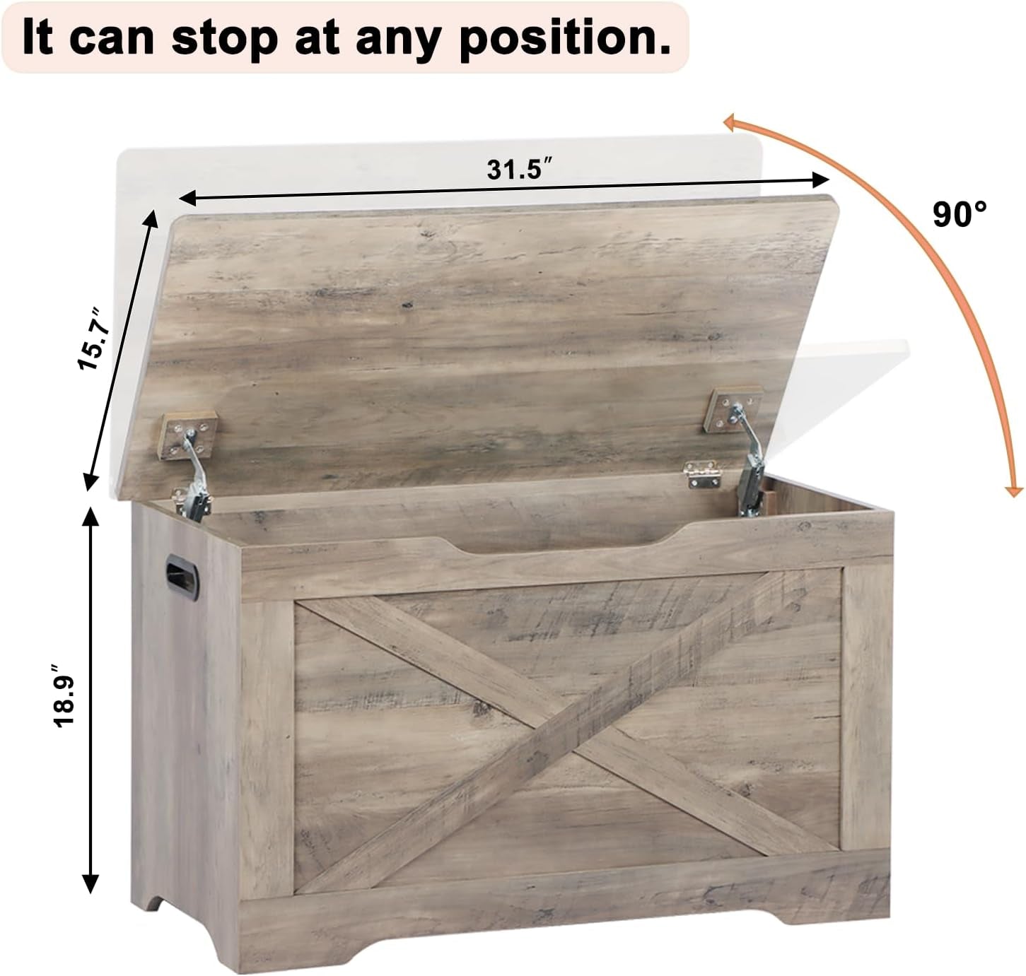 Grey Weathered Hardwood Storage Chest Bench Hinges-2