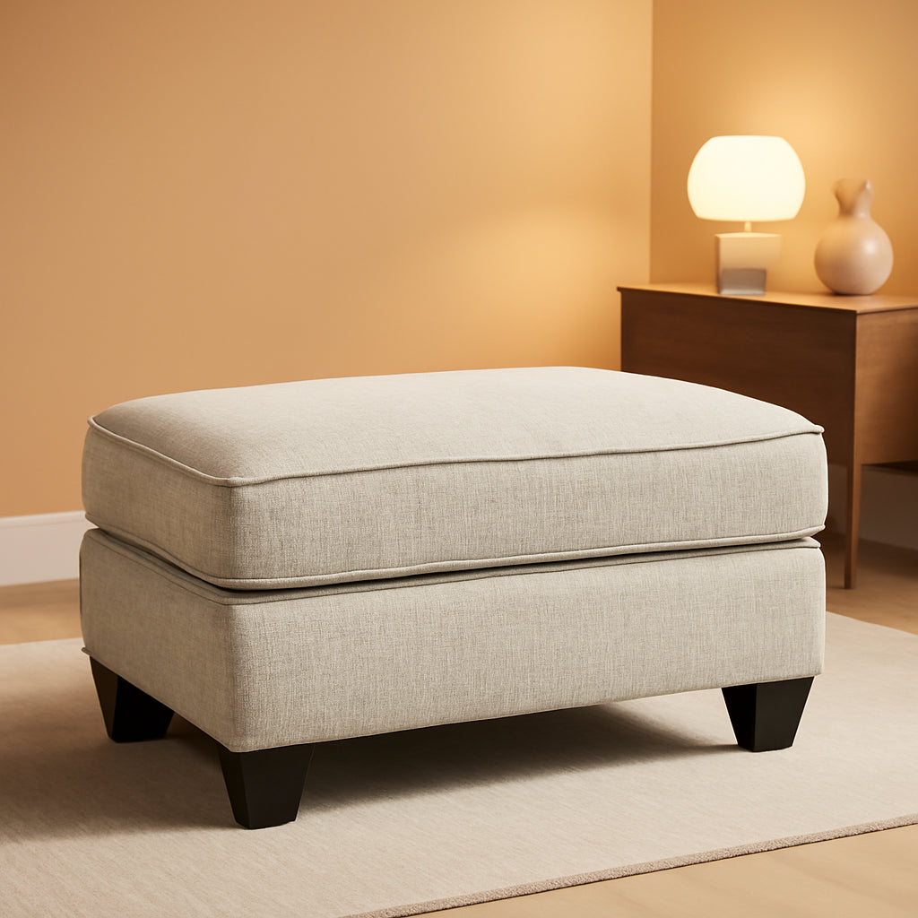 Beige Chenille Upholstered Ottoman With Cushioned Comfort-0