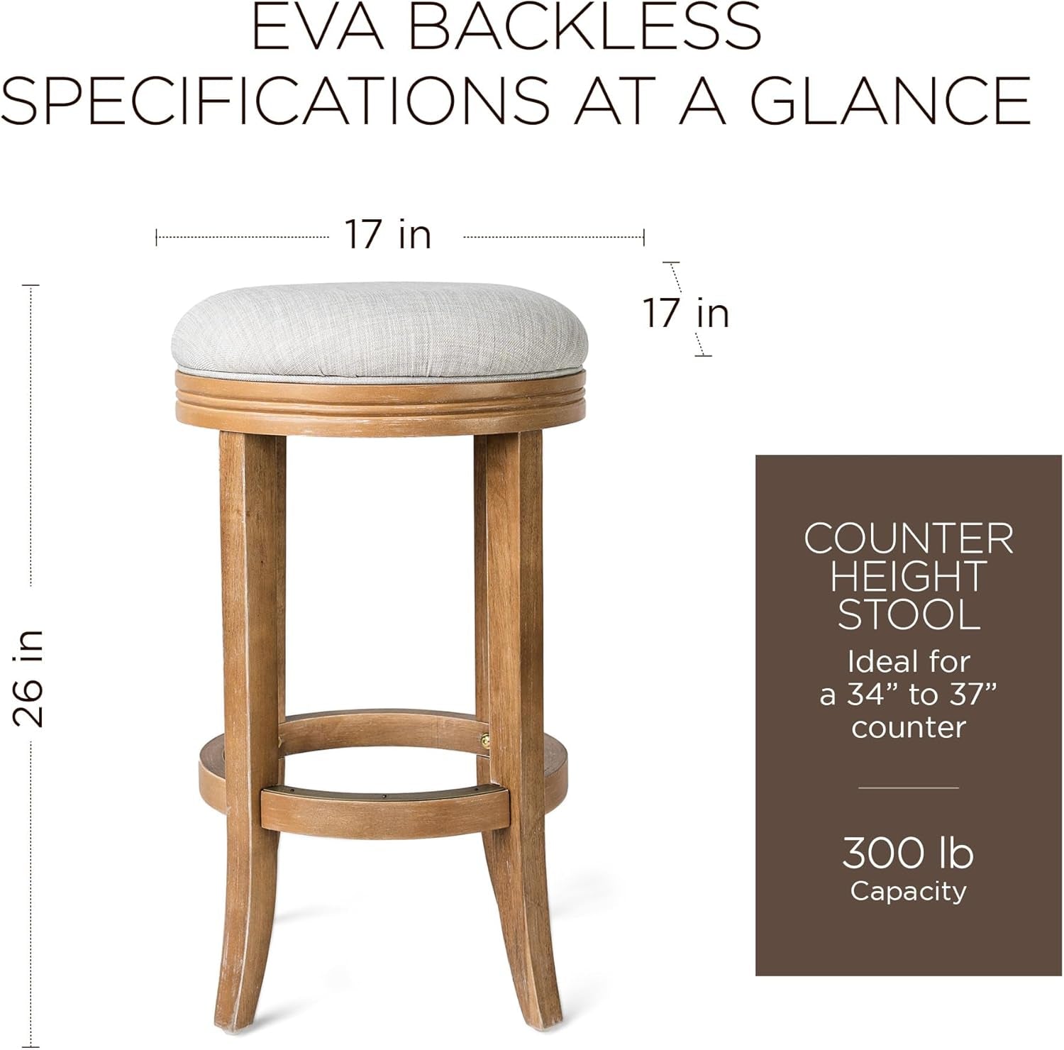 Eva 31 Inch Bar Height Backless Swivel Bar Stool Weathered Oak Sand Fabric-2