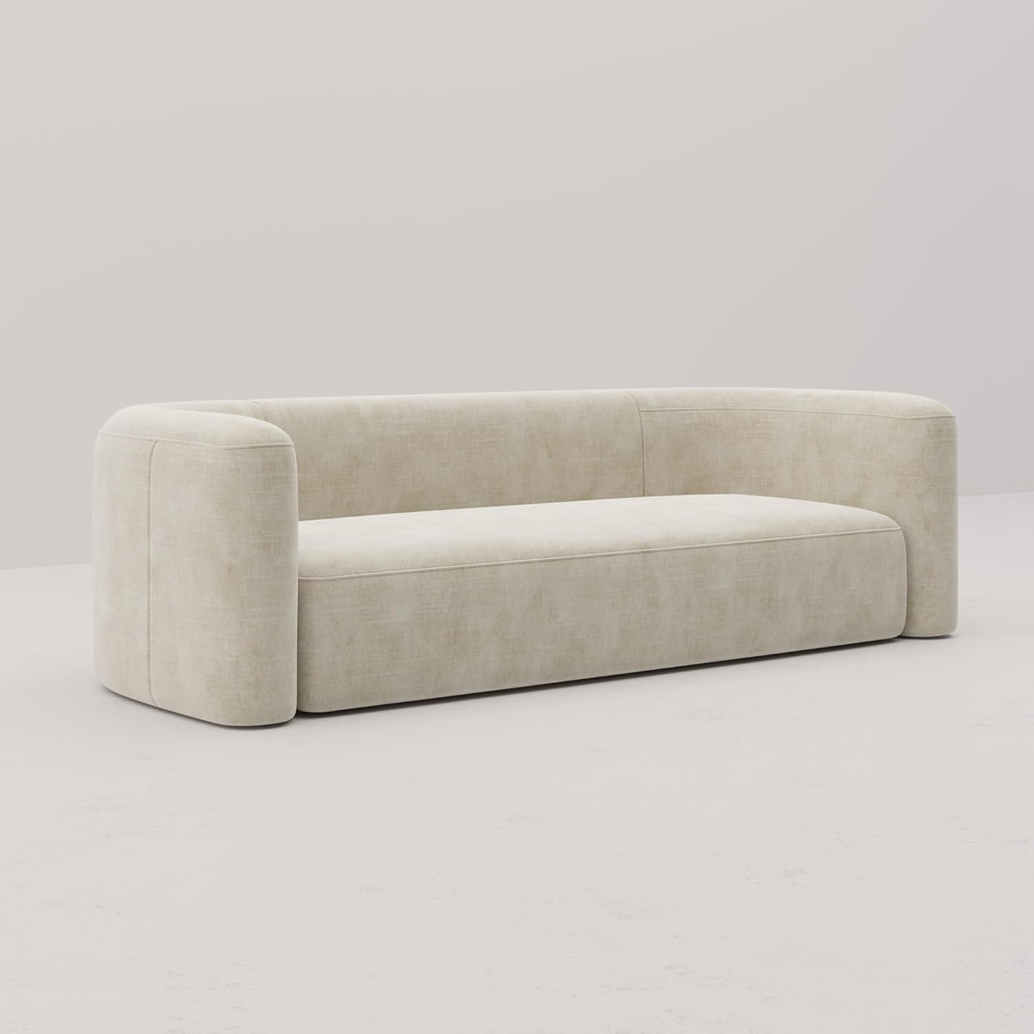 Luxury Modern Tight Curved Back Velvet Sofa, Minimalist Style Comfy Couch for Living Room Apartment, 3 Seater, Cream-3