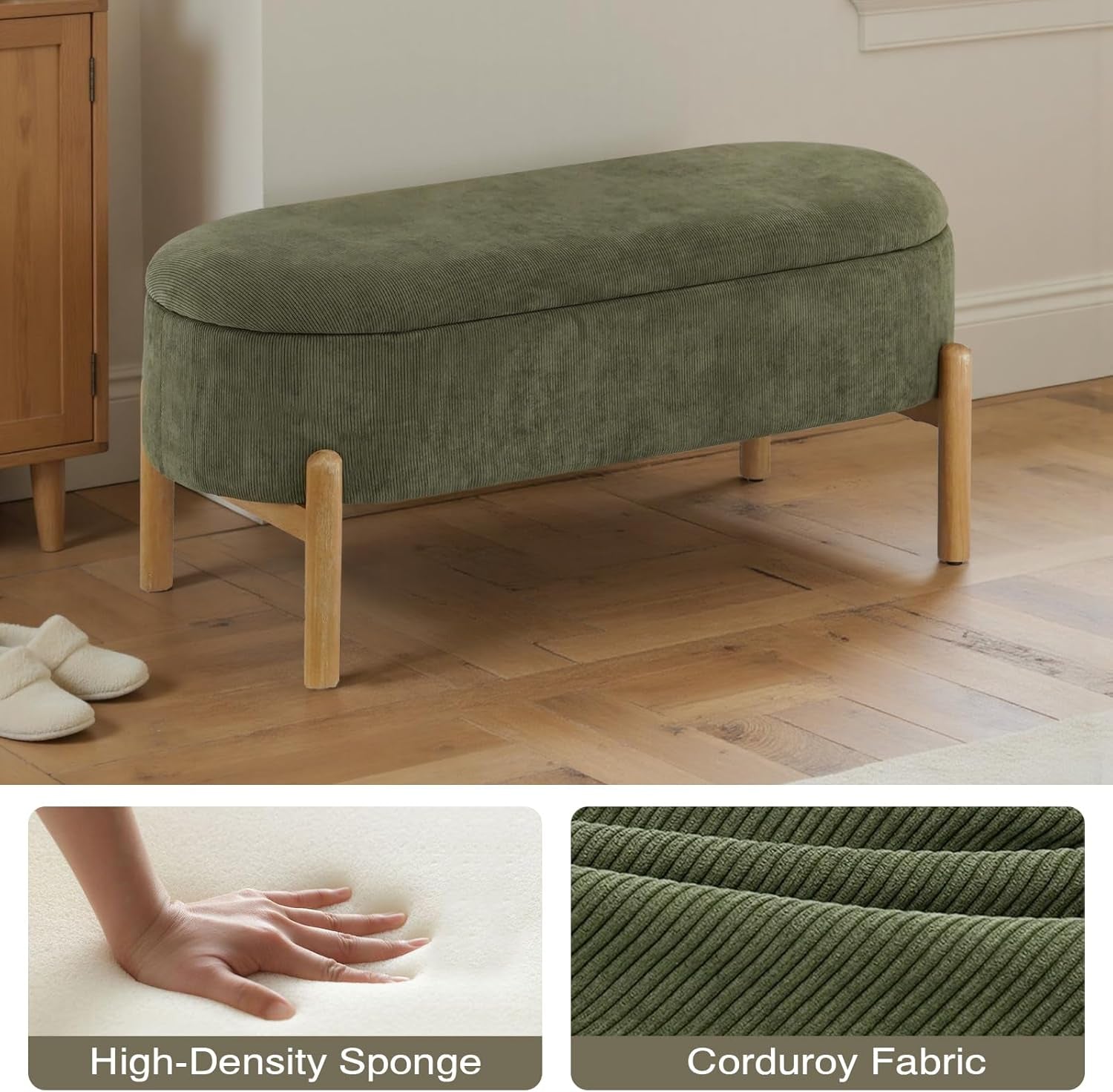 Green Oversized Storage Solution Bench Ottoman Bedroom-2