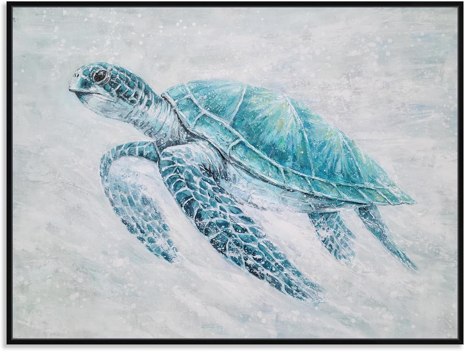 Sea Turtle Teal Canvas Wall Art ExtraLarge Hand painted-2