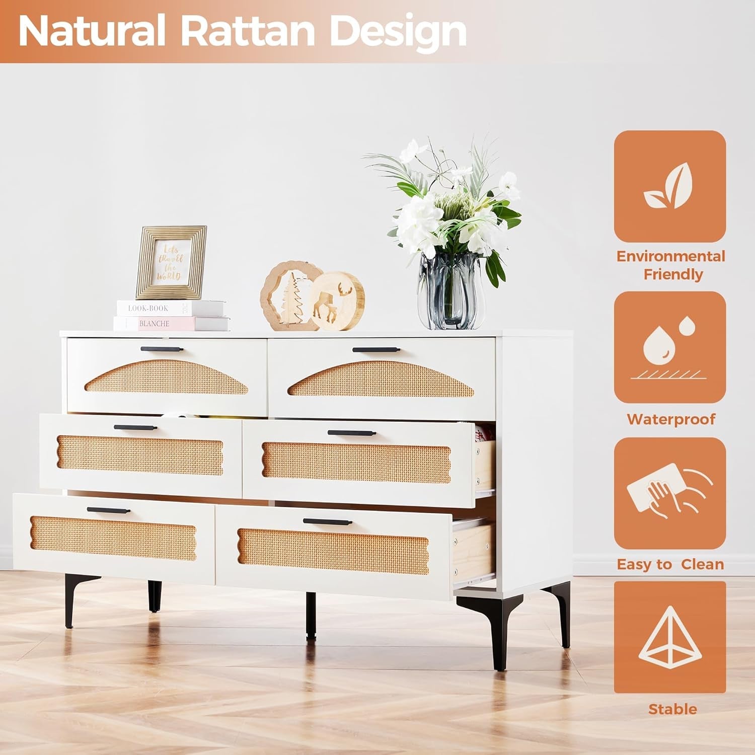 Six Drawer White Dresser With Industrial Stainless-4