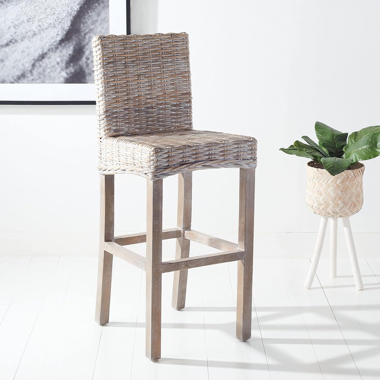 Grey Wash Rattan 30 Inch Bar Stool With Parsons Legs-3