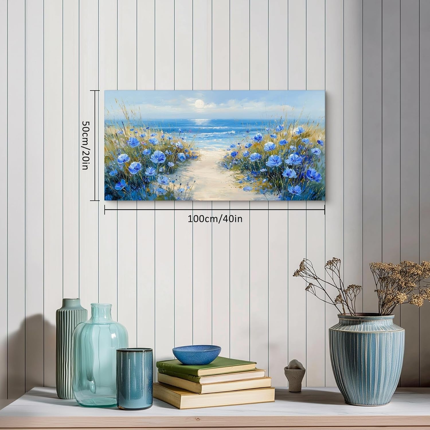 Cerulean Blue Oceanic Coastal Landscape Canvas Wall Art 20x40-4