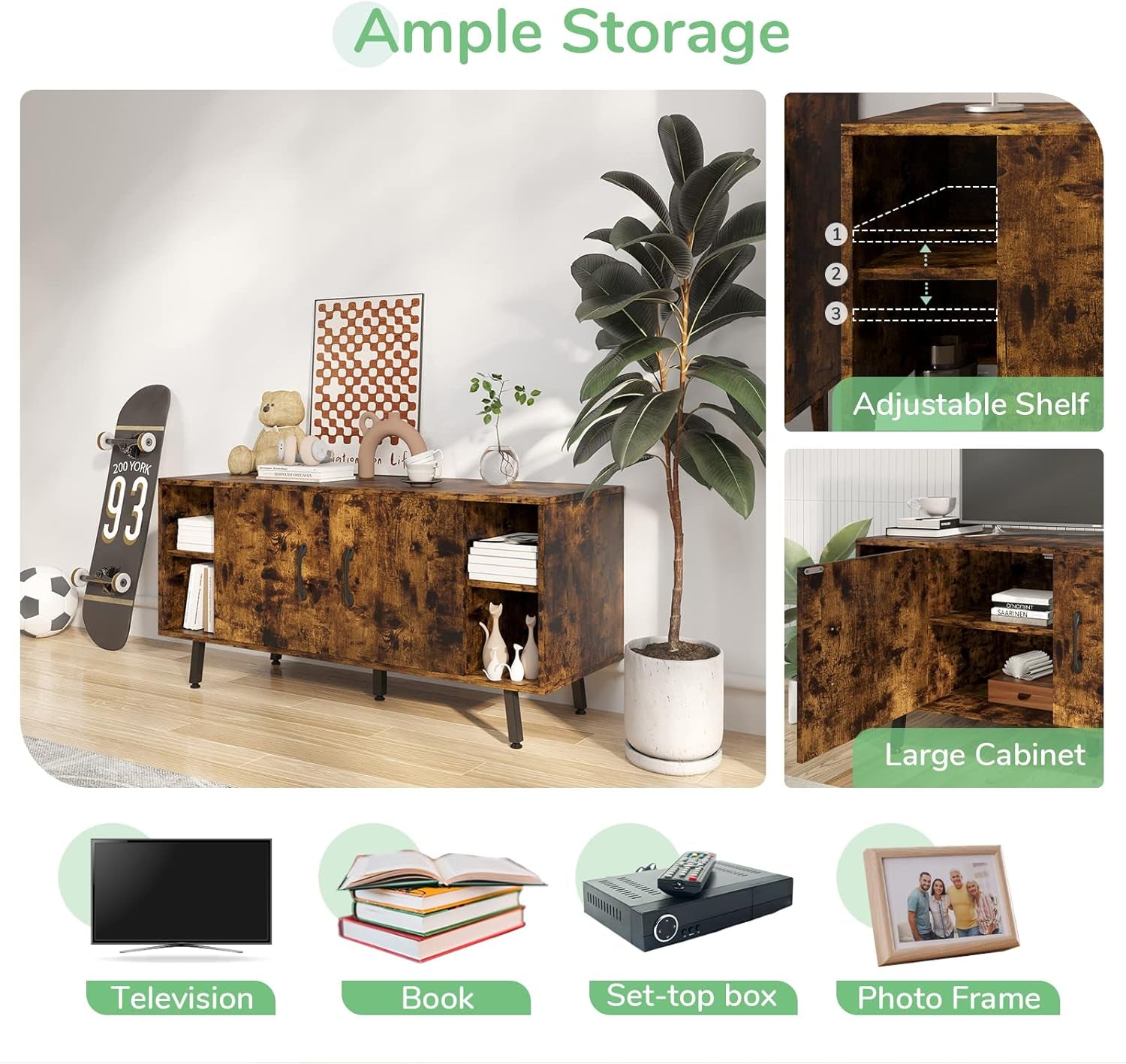 Modern Industrial TV Stand for 50 Inches TV, Classic Entertainment Center with Two Adjustable Shelves, Home Farmhouse TV Media Console Table for Living Room Bedroom, Brown-4