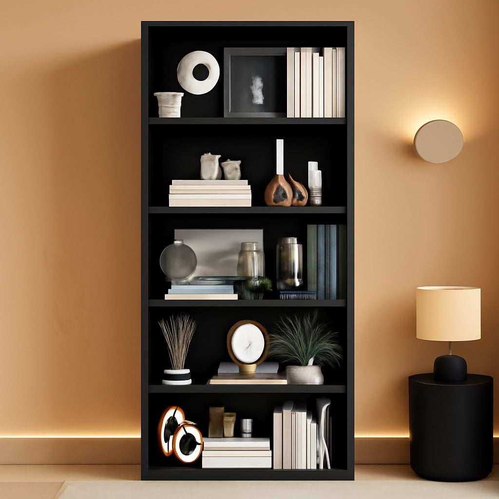 Six Tier Open Bookcase Tall Freestanding Shelving Black-0