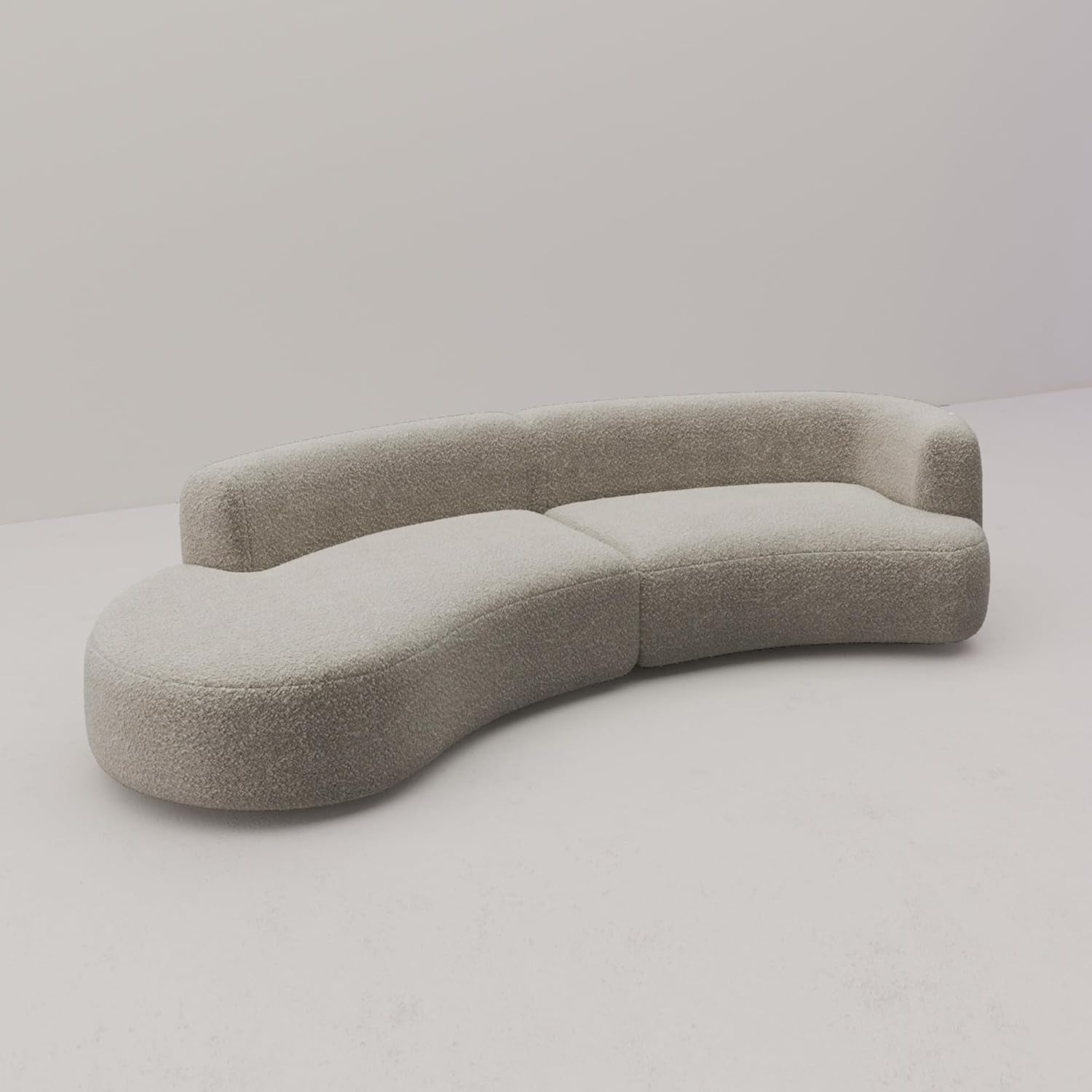 Modern Curved Sectional Living Room Couch, Minimalist Comfy Boucle Fabric Modular Sofa for Apartment, Home Office, Left Hand Facing, Light Coffee-4