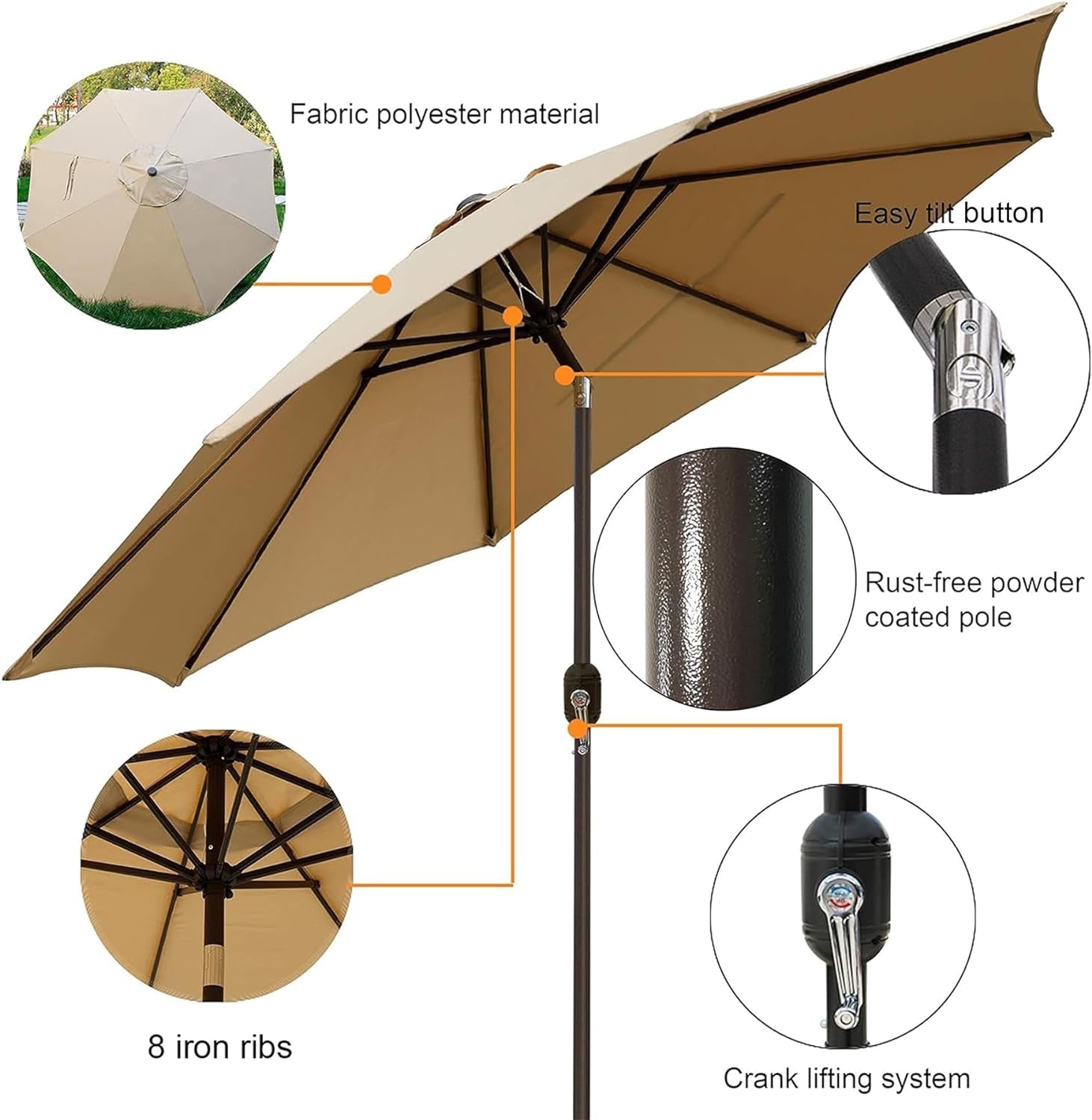 9 Foot Outdoor Patio Umbrella With Push Button Tilt-2