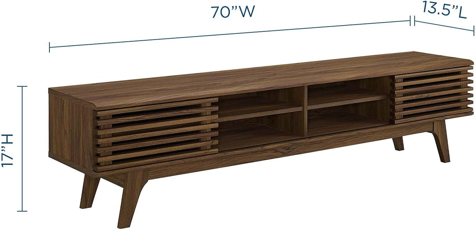 Render 70" Mid-Century Modern Low Profile Media Console TV Stand, 70 Inch, Walnut Walnut-2