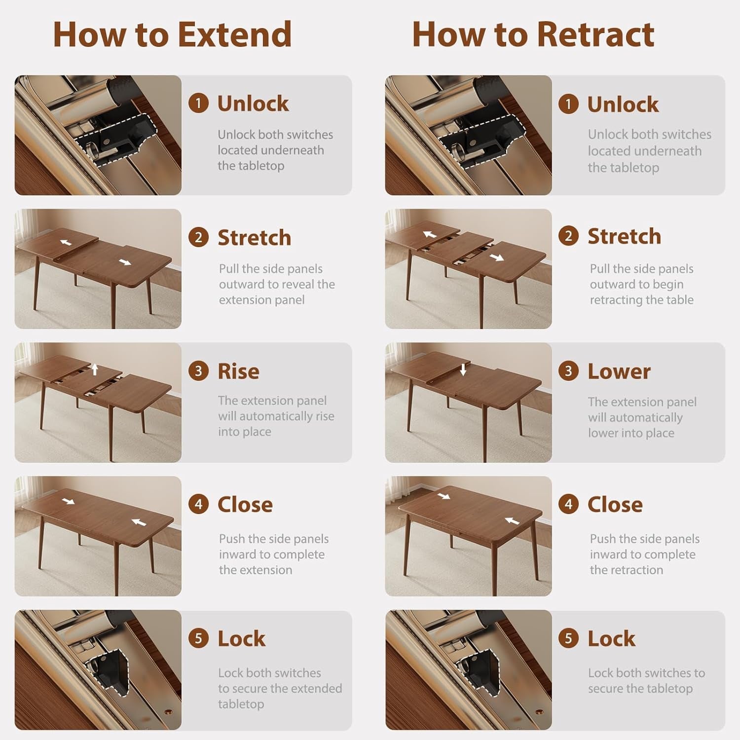 Walnut Telescoping Solid Dining Table With Extension-4