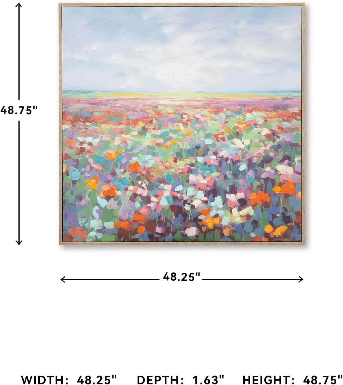 Framed Hand Painted Floral Wall Art Blue 48x48 Inches Canvas-3