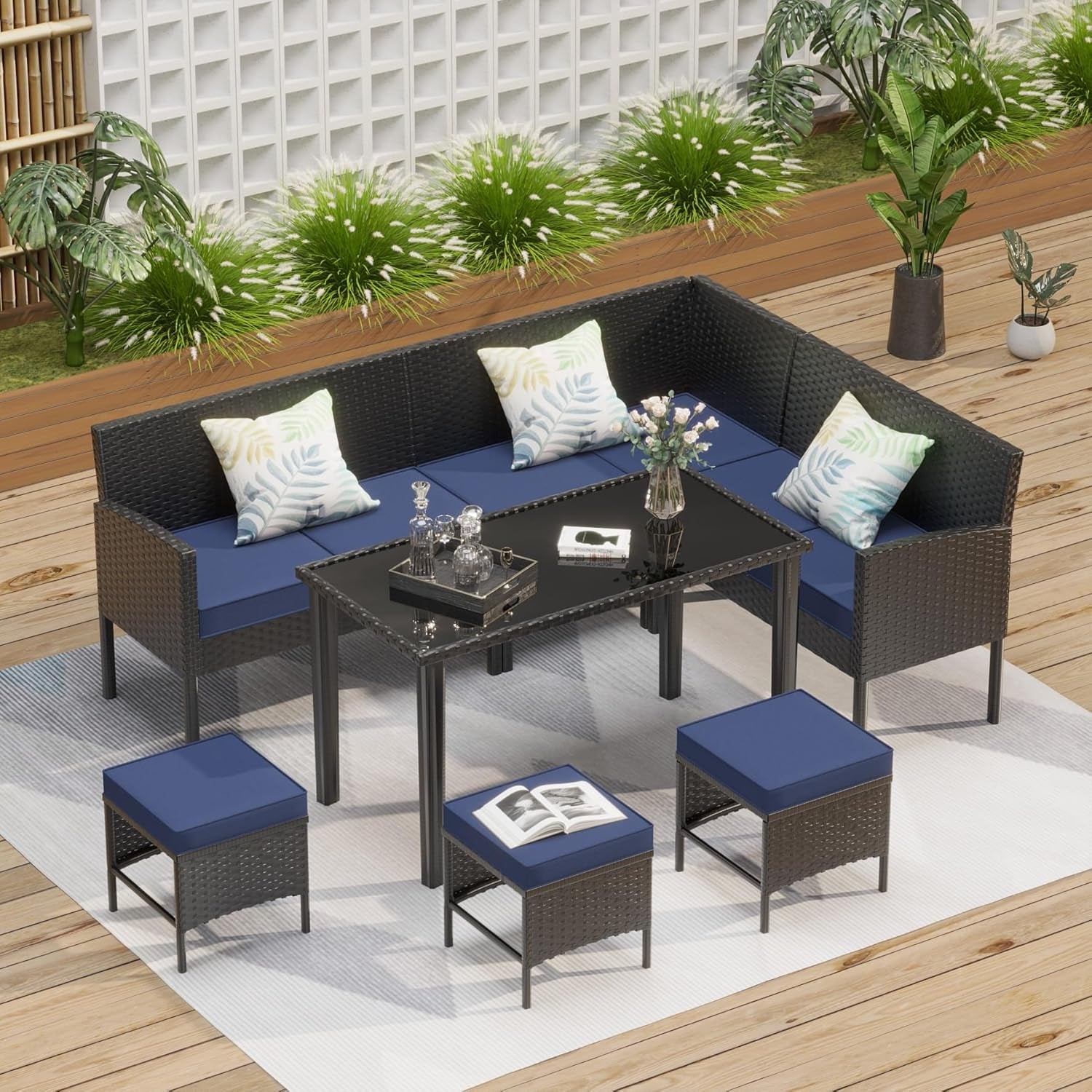 Small Space 7-Piece Patio Furniture Set with Cushions-0
