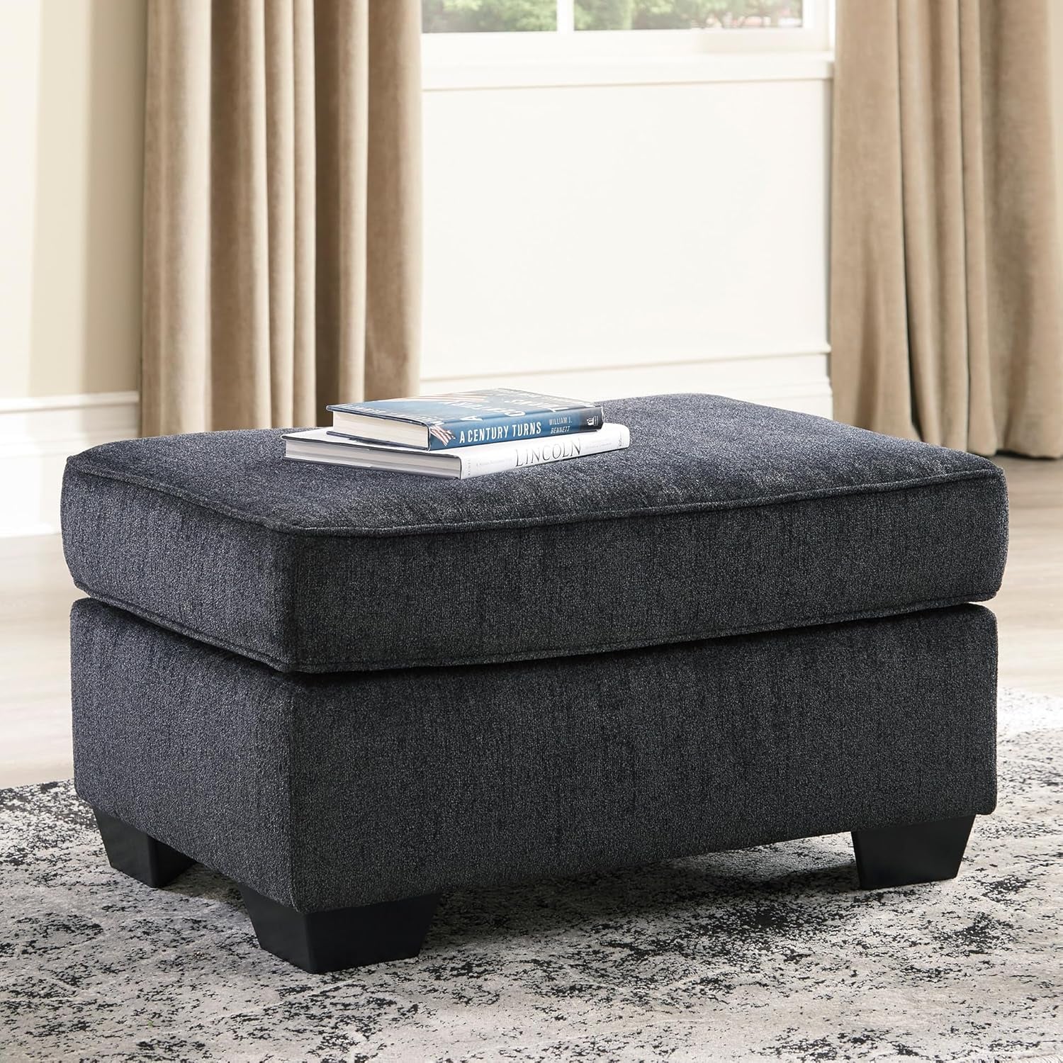 Dark Gray Modern Rectangular Chenille Upholstered Ottoman-1