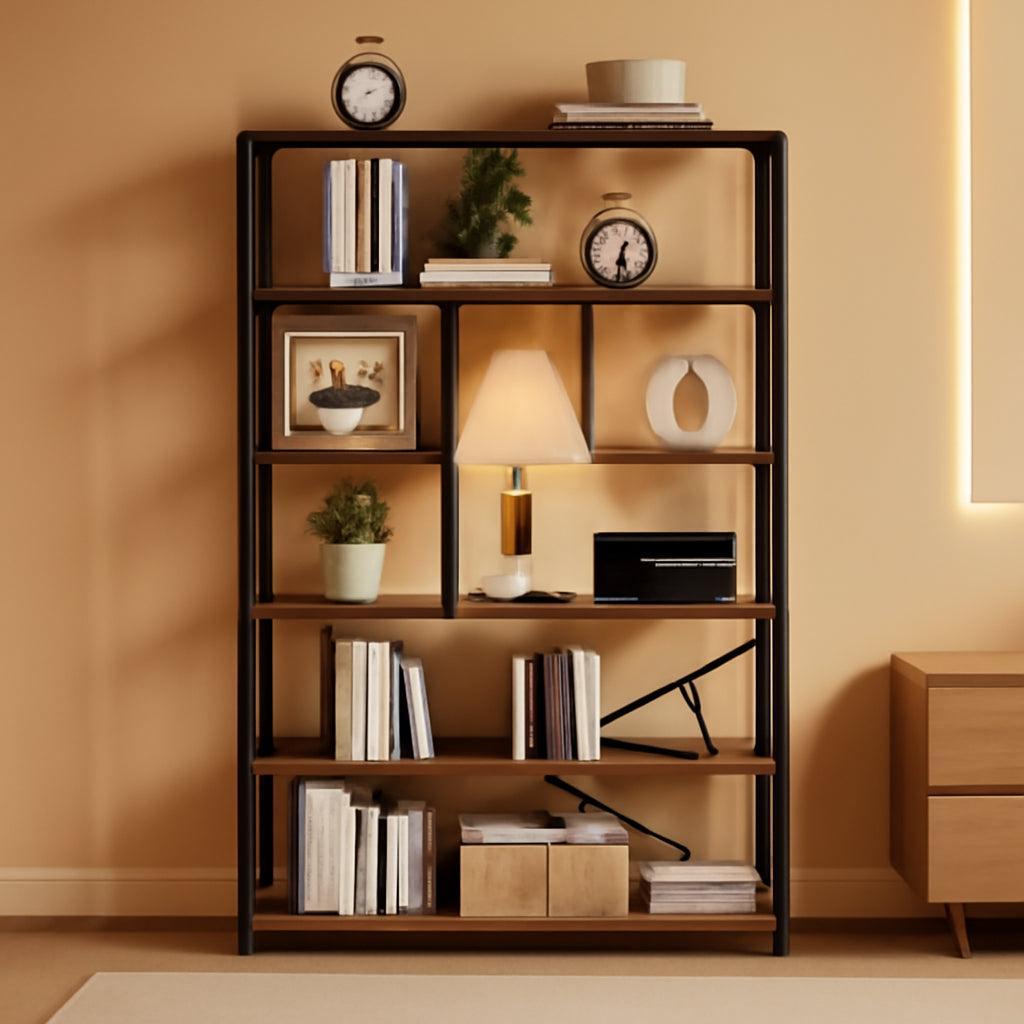 Rustic Industrial 6 Tier Brown Wood Metal Bookcase Unit-0