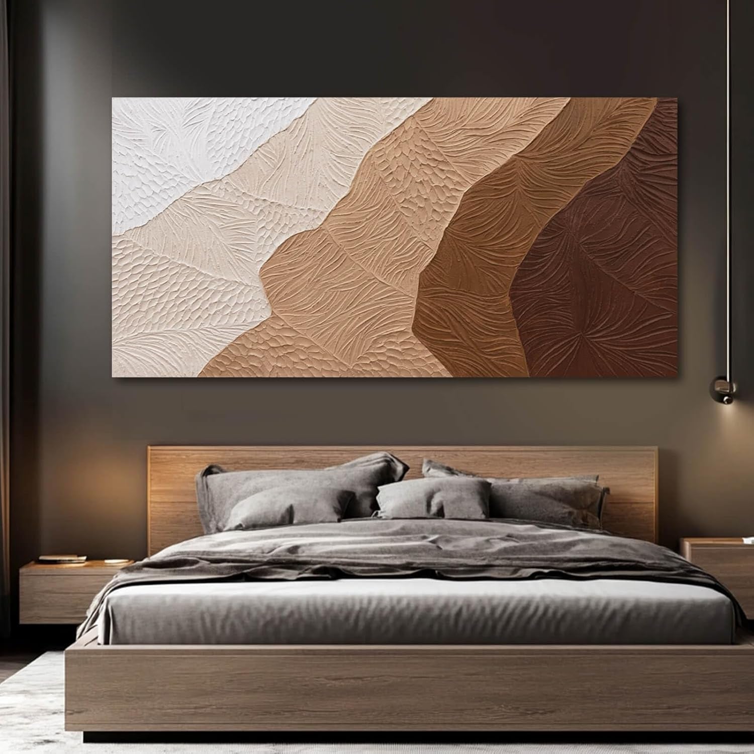 White Brown Monochromatic Canvas Wall Art 29x58 Inches-2