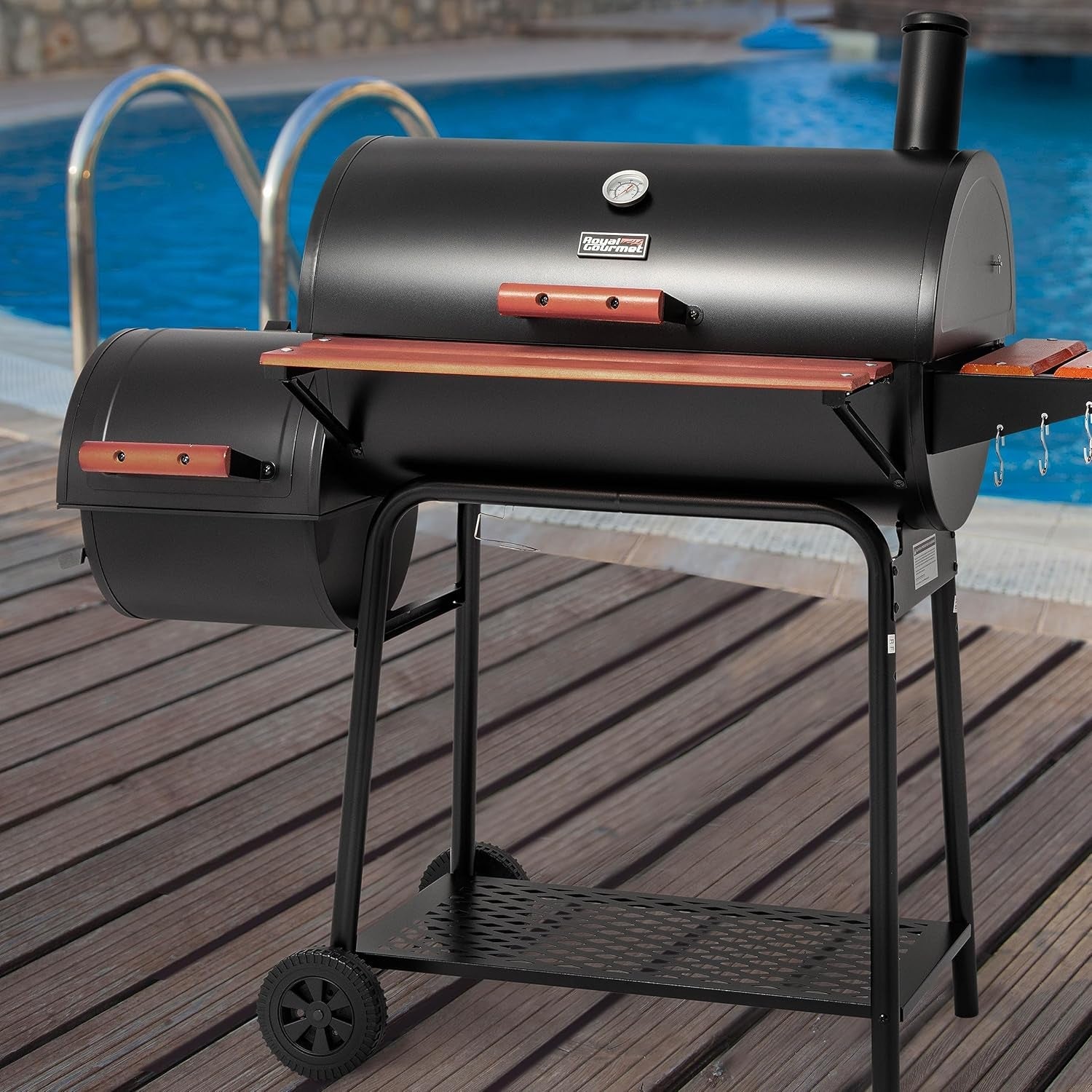 Charcoal Offset Smoker Outdoor Grill 30 Inch Matte Black