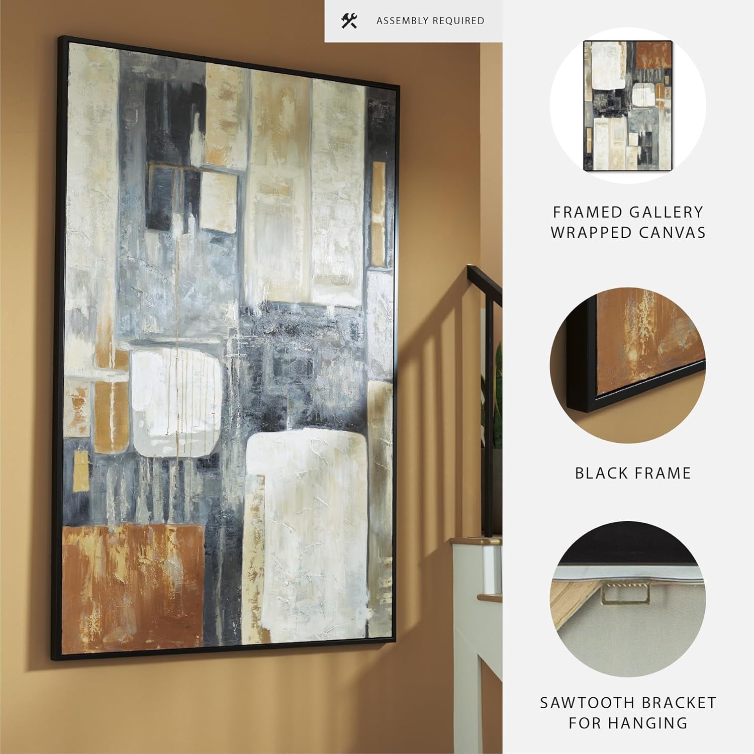 Contemporary Framed Wall Art 48x72 Inches Matte Black-2