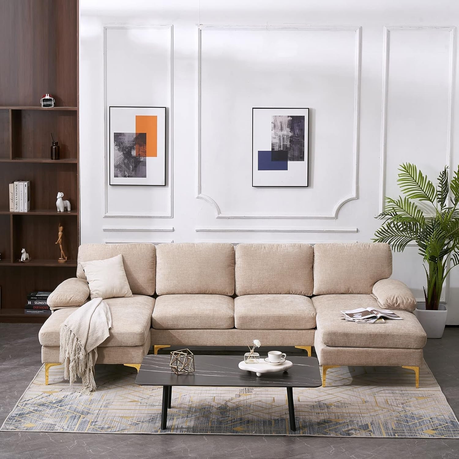 Convertible Sectional Sofa 110 Inch Camel U Shape-2