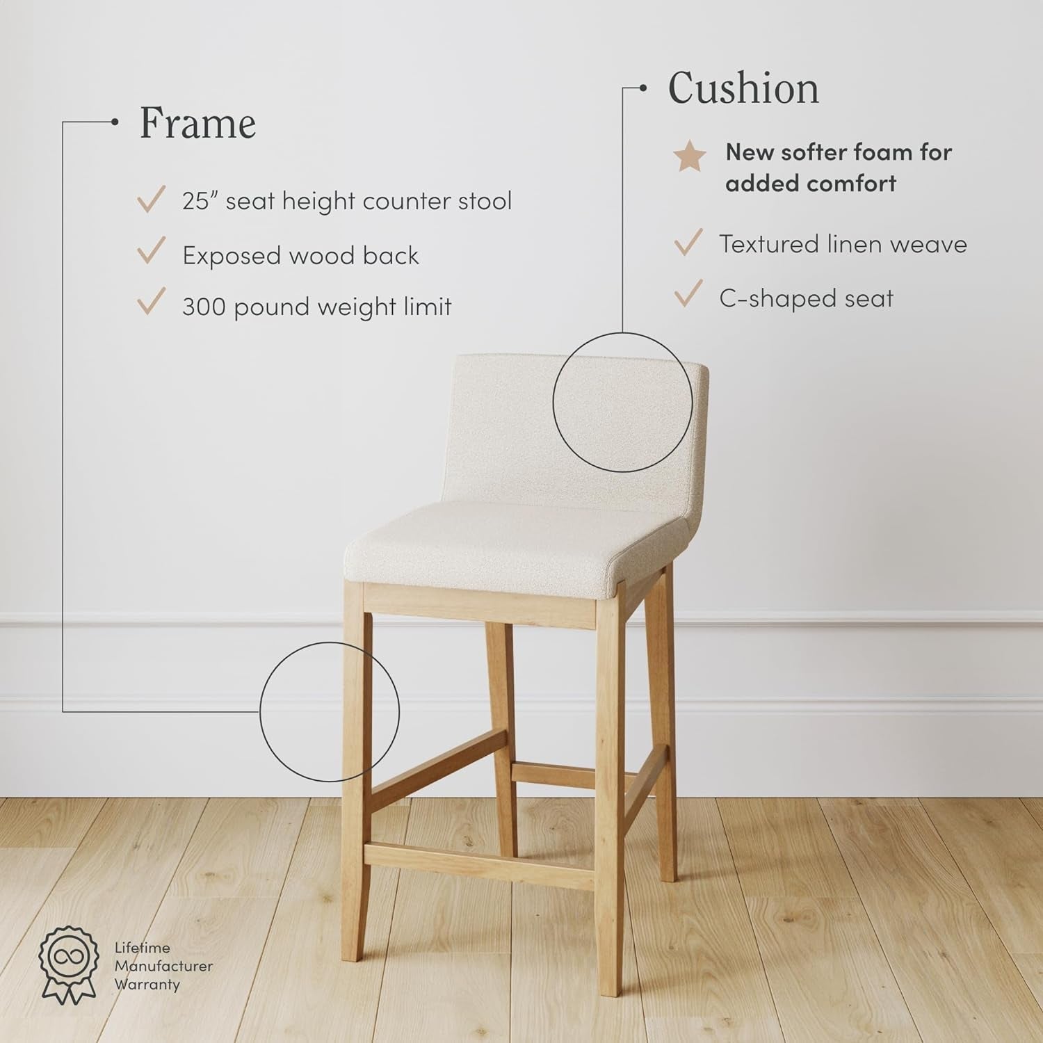 Gracie Modern Counter Height Bar Stool Cream Boucle-3