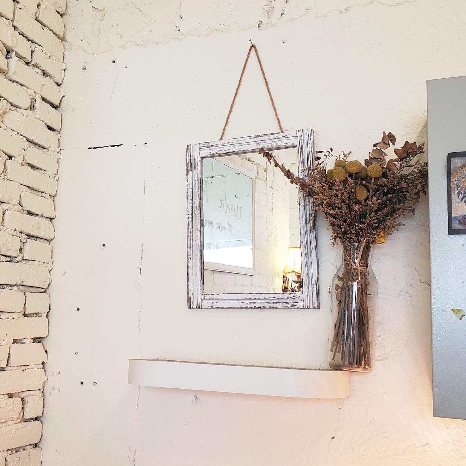 Wall Mirror Wood Framed Rustic Rectangle Small Decorative-3