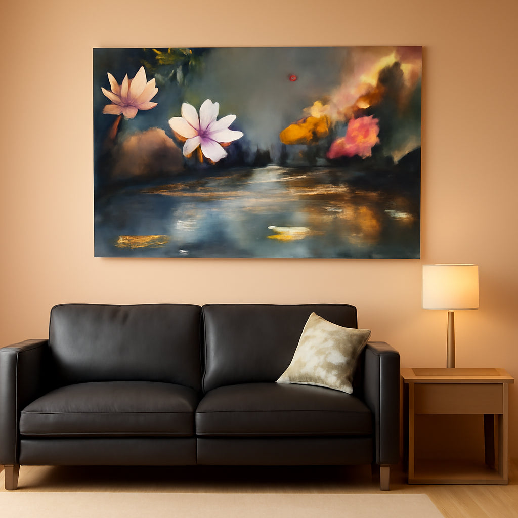 Lotus Canvas Wall Art 58x29 Vibrant Landscape Textured-0