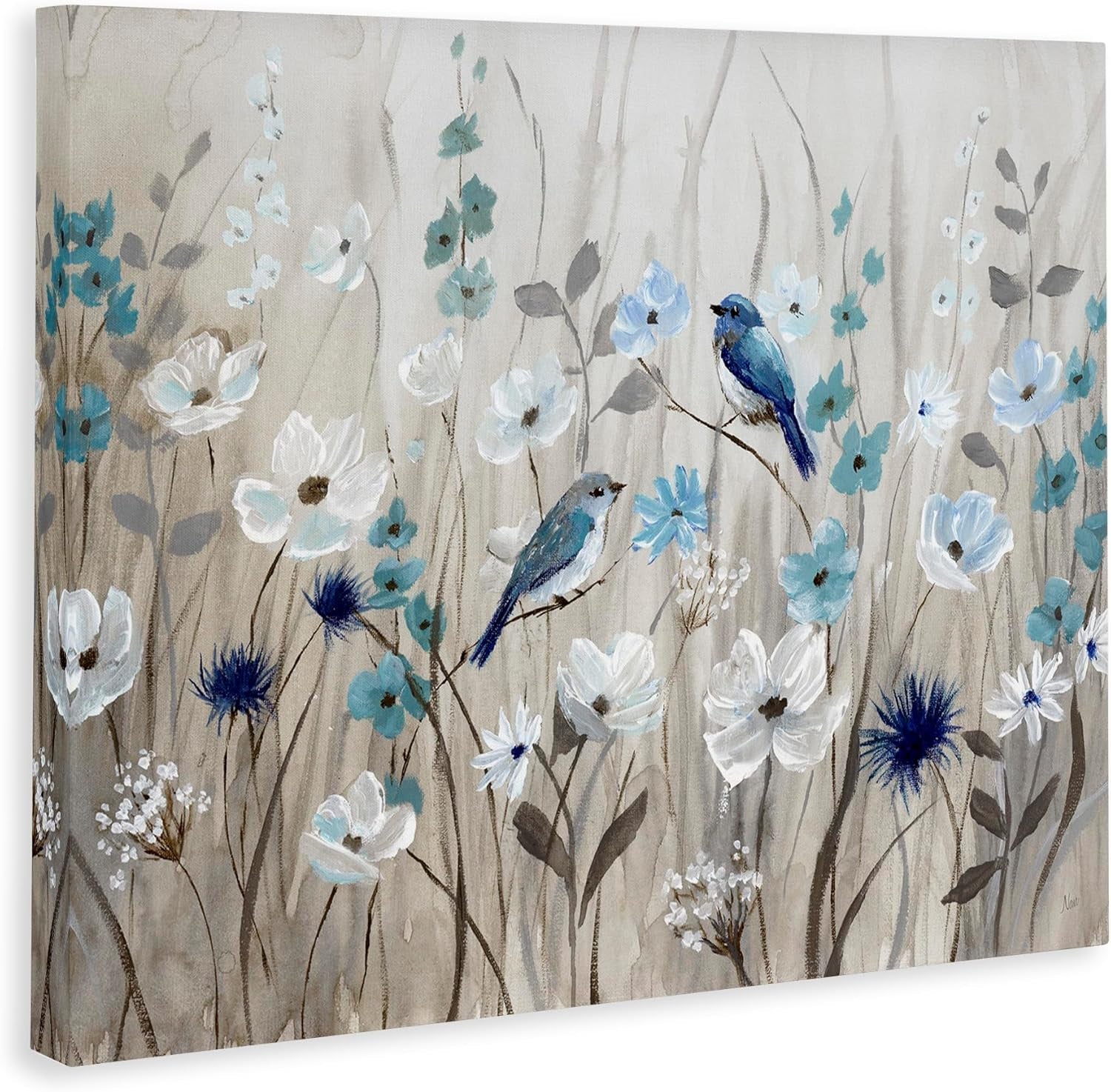 40x30 Inch Birds Floral Meadow Canvas Wall Art by Nan-3
