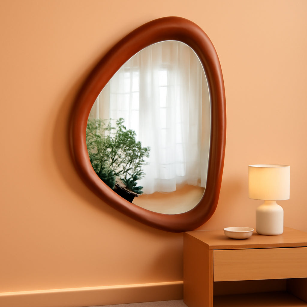 Black Walnut Irregular Wood Wall Mirror Fifteen ByTenInches-0