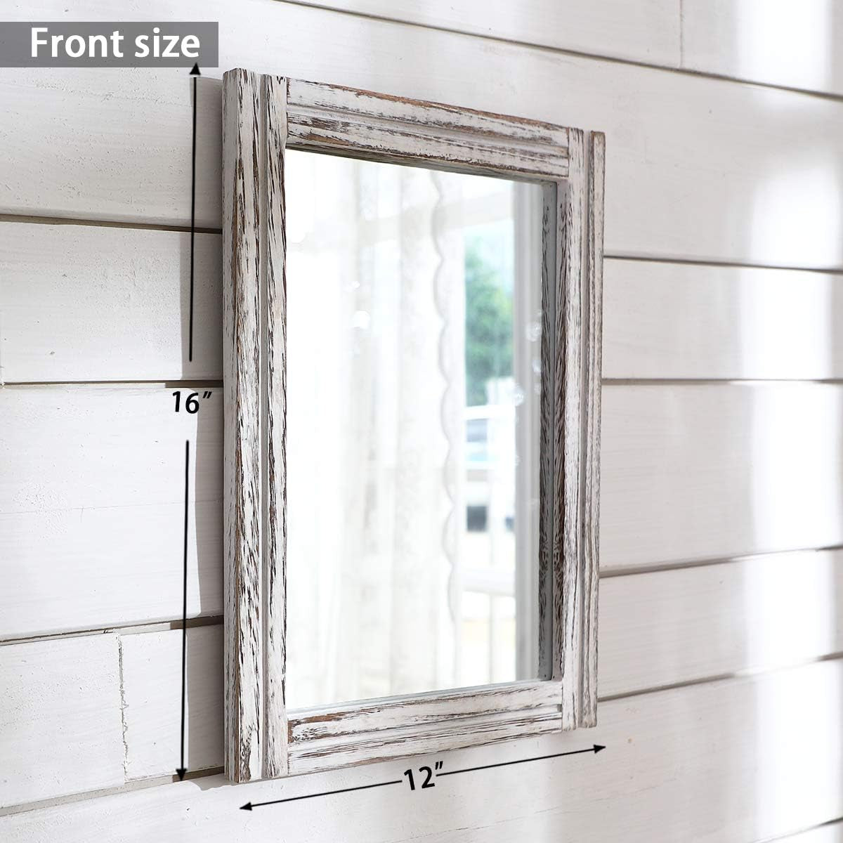 Wall Mirror Wood Framed Rustic Rectangle Small Decorative-1