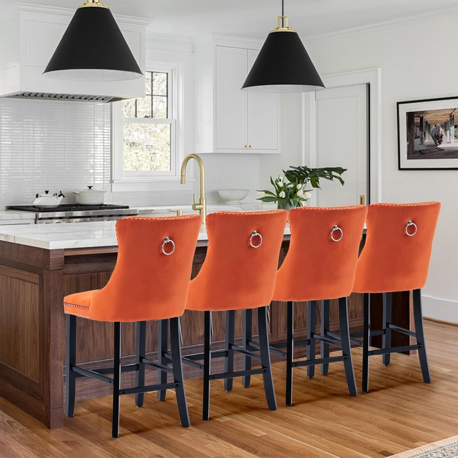 Velvet Upholstered Bar Stools Set Two with Back-3