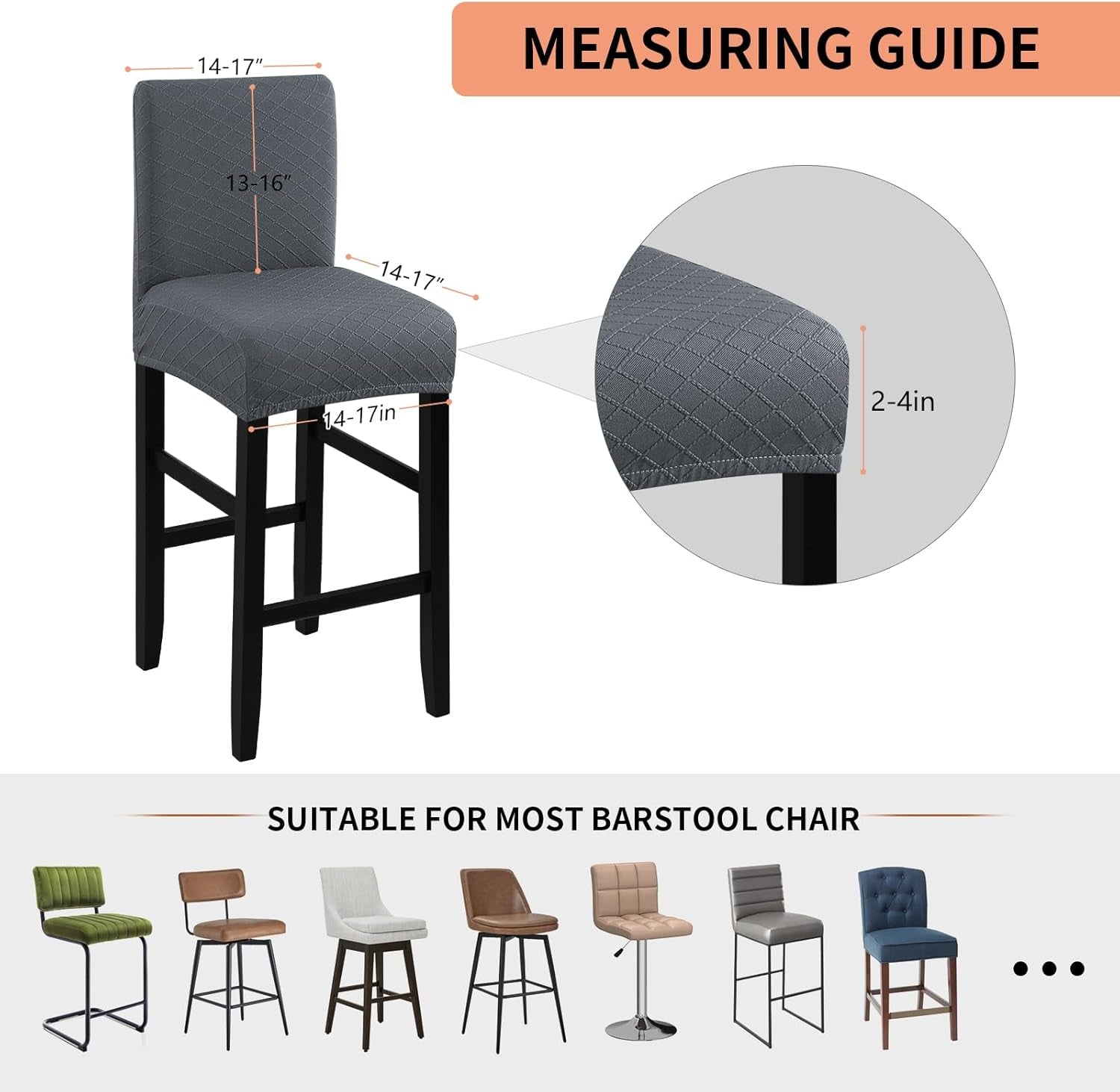 Waterproof Bar Stool Covers Grey Slipcovers 4 Pack Set-4