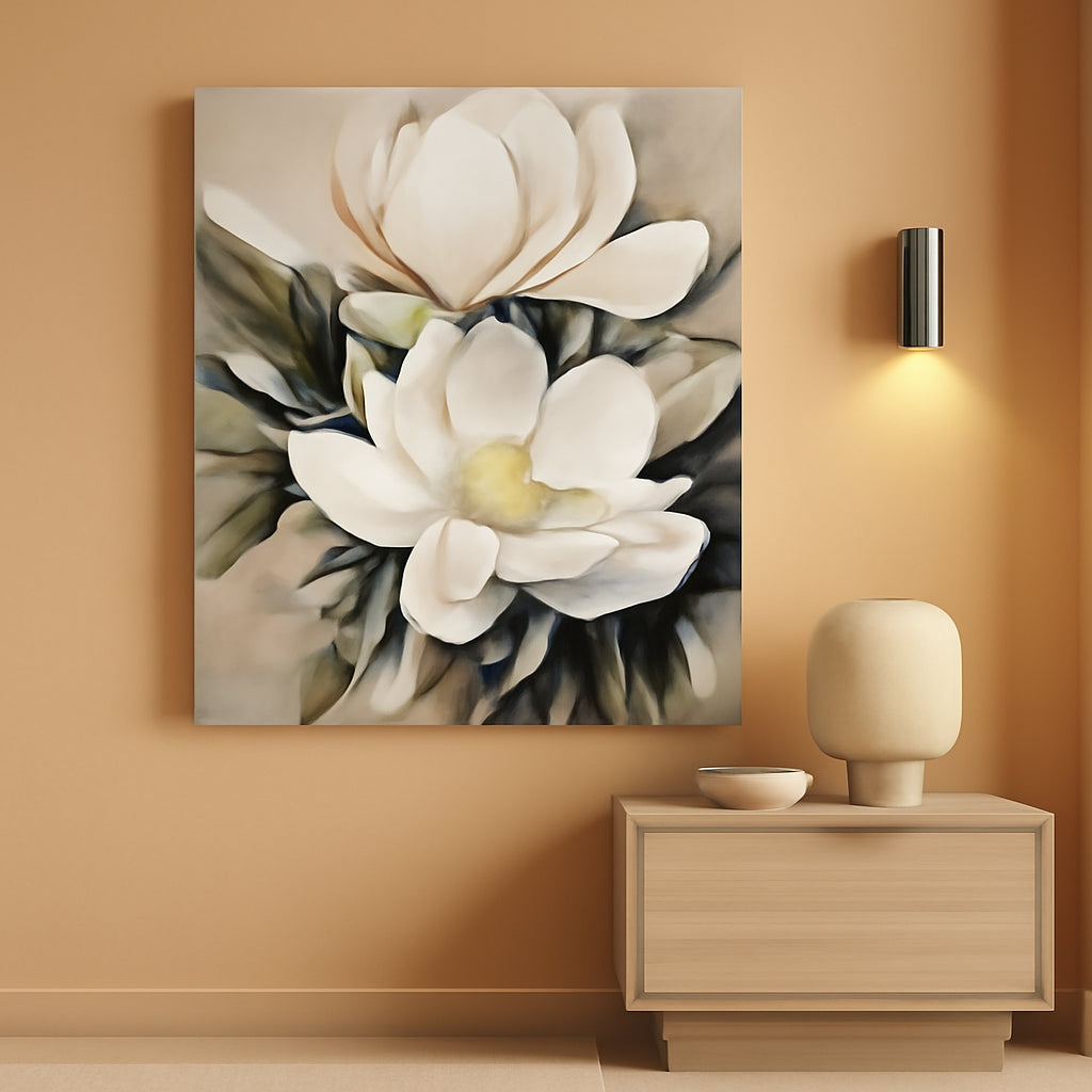 White Flower Canvas Wall Art Ready To Hang 24x32 Inches-0