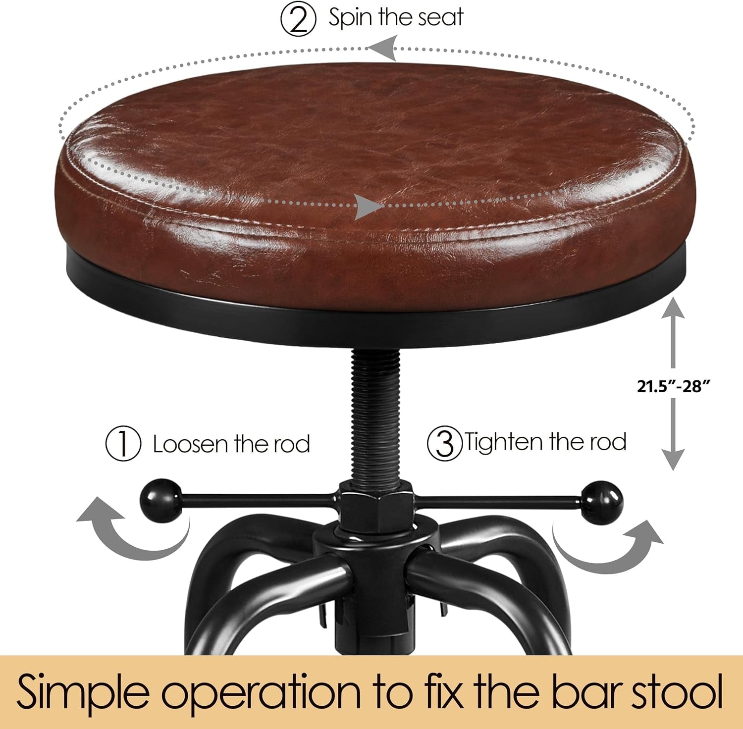 Industrial Bar Stool Adjustable Brown Counter Height-4