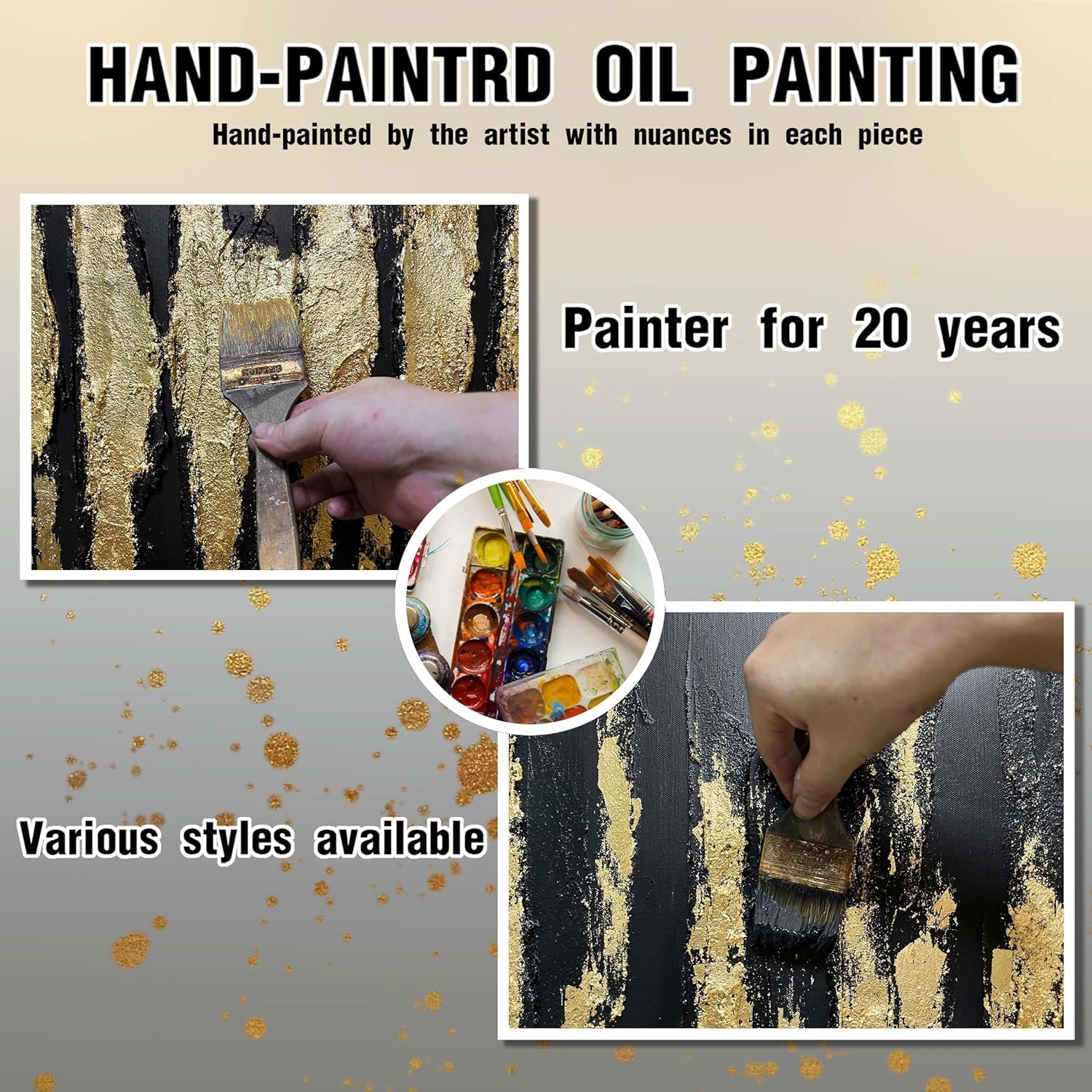 Handmade 3D Canvas Wall Art 72X36 Neutral Black Gold-2