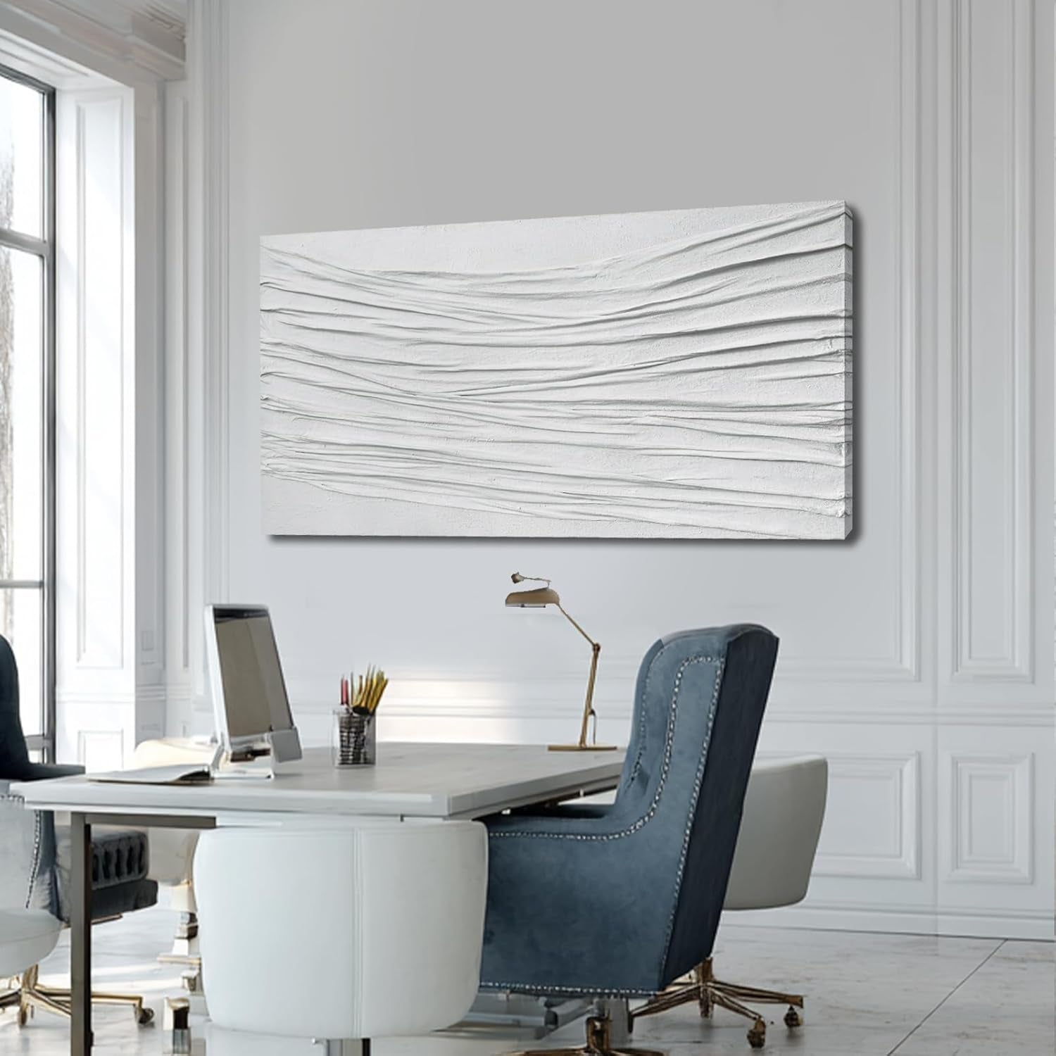 White Textured Abstract Canvas Wall Art 24x48 Inches-2