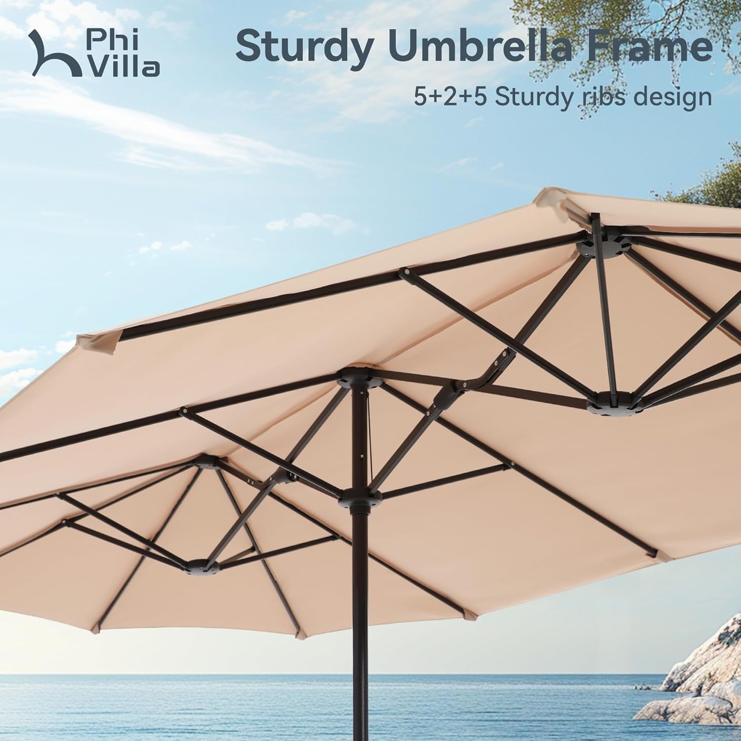 Large Double-Sided Patio Umbrella with Easy Crank System-3