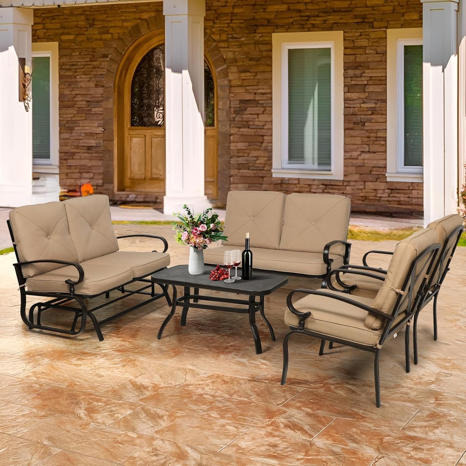 Five Piece Outdoor Metal Patio Furniture Conversation Set-1