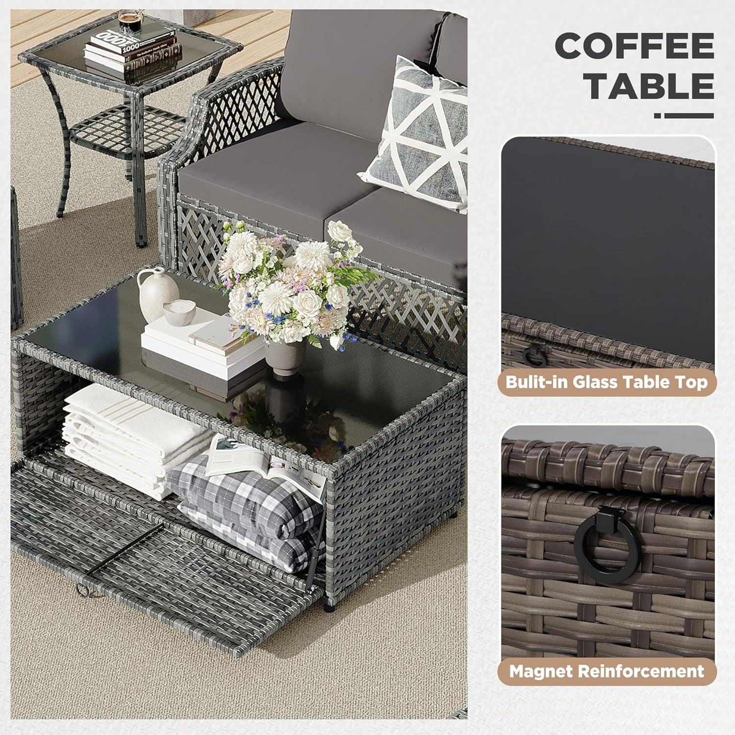 7 Piece Wicker Patio Furniture Set with Storage Coffee Table-1